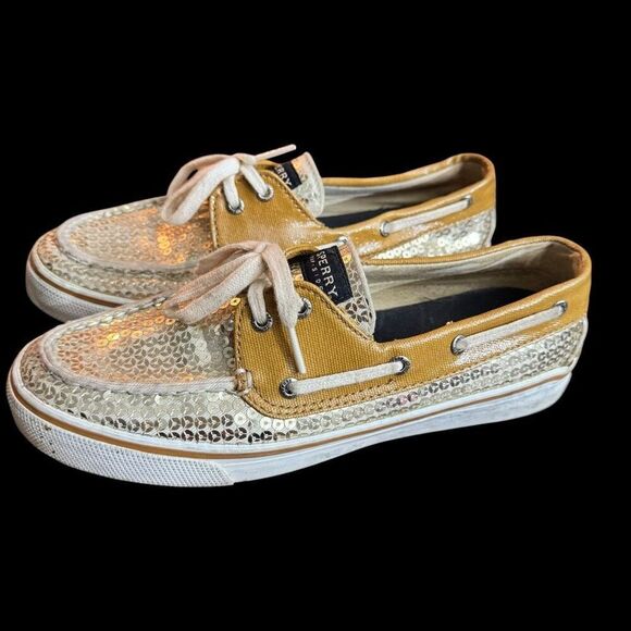 Sperry Topsiders Women’s Gold Sequined Flat Boat Shoes / sz: 8 - Picture 6 of 8